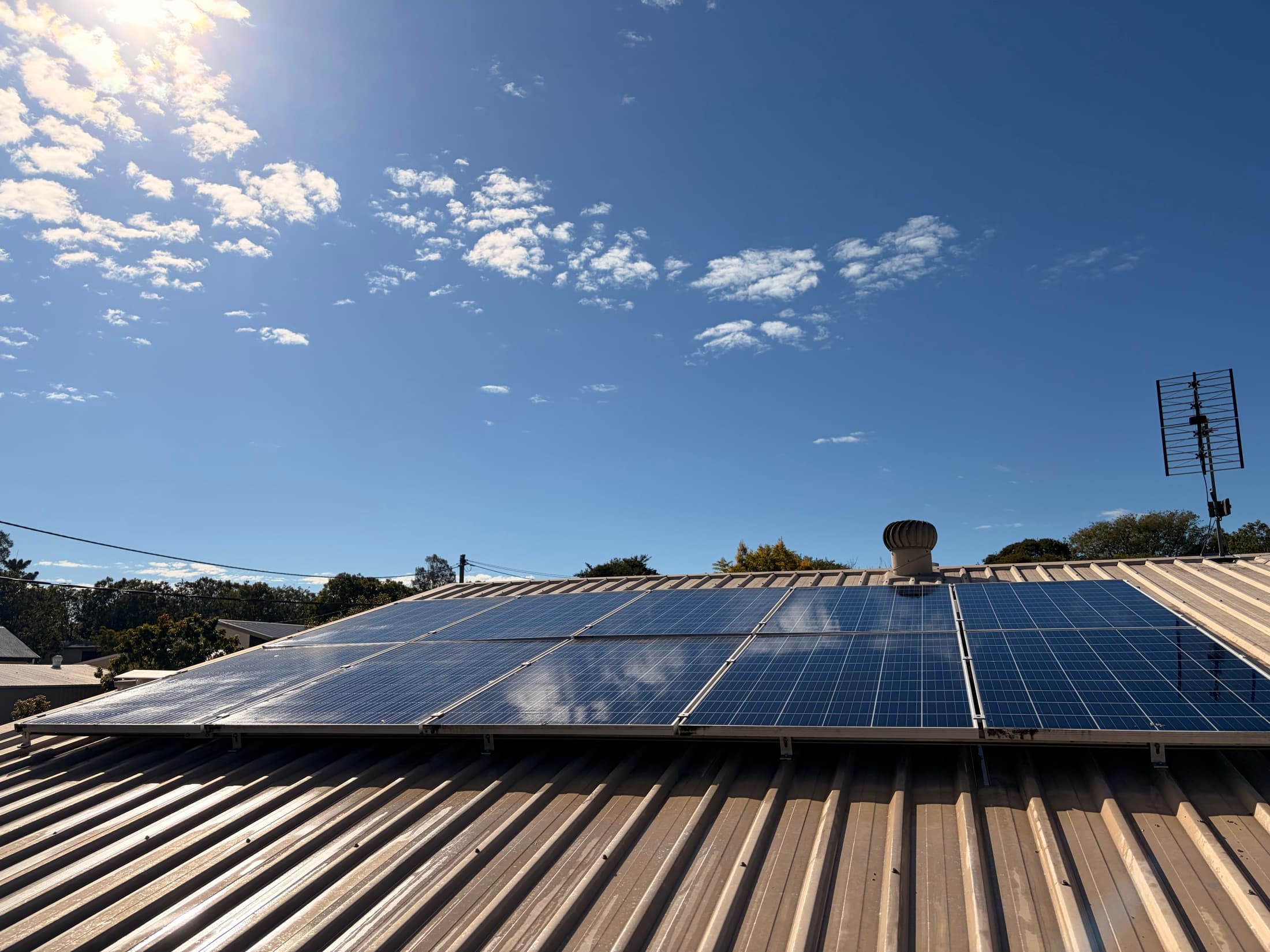 Solar panels sparkling after a pure-water clean, Lockyer Valley