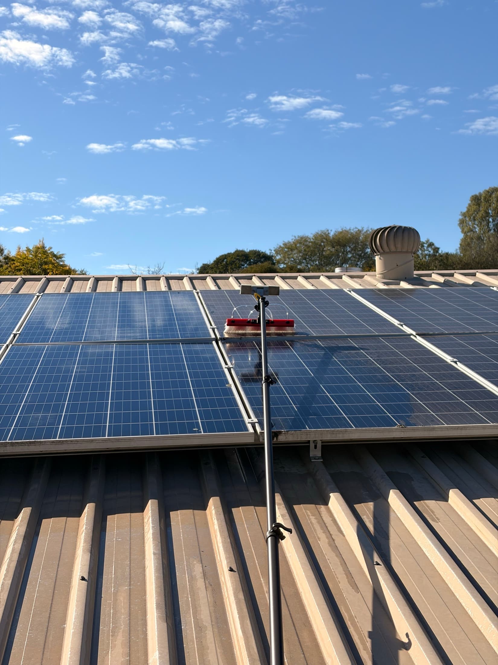 Solar panel cleaning on a Lockyer Valley roof